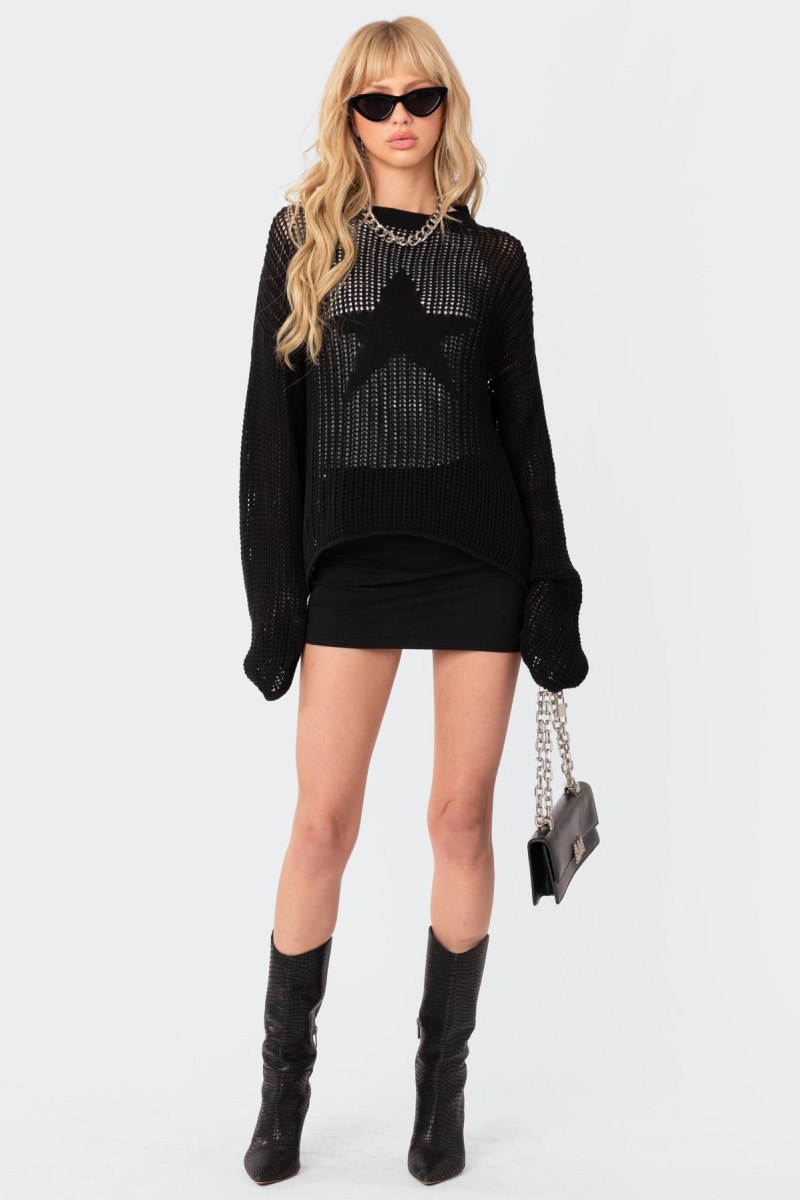 Edikted Seeing Stars Oversized Sweater Long Sleeve Tops Black | USA HJ314041F4