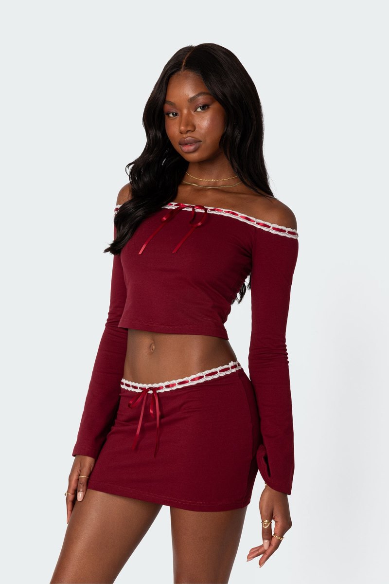 Edikted Seline Ribbon Trim Crop Tops Black | USA YX851145V6