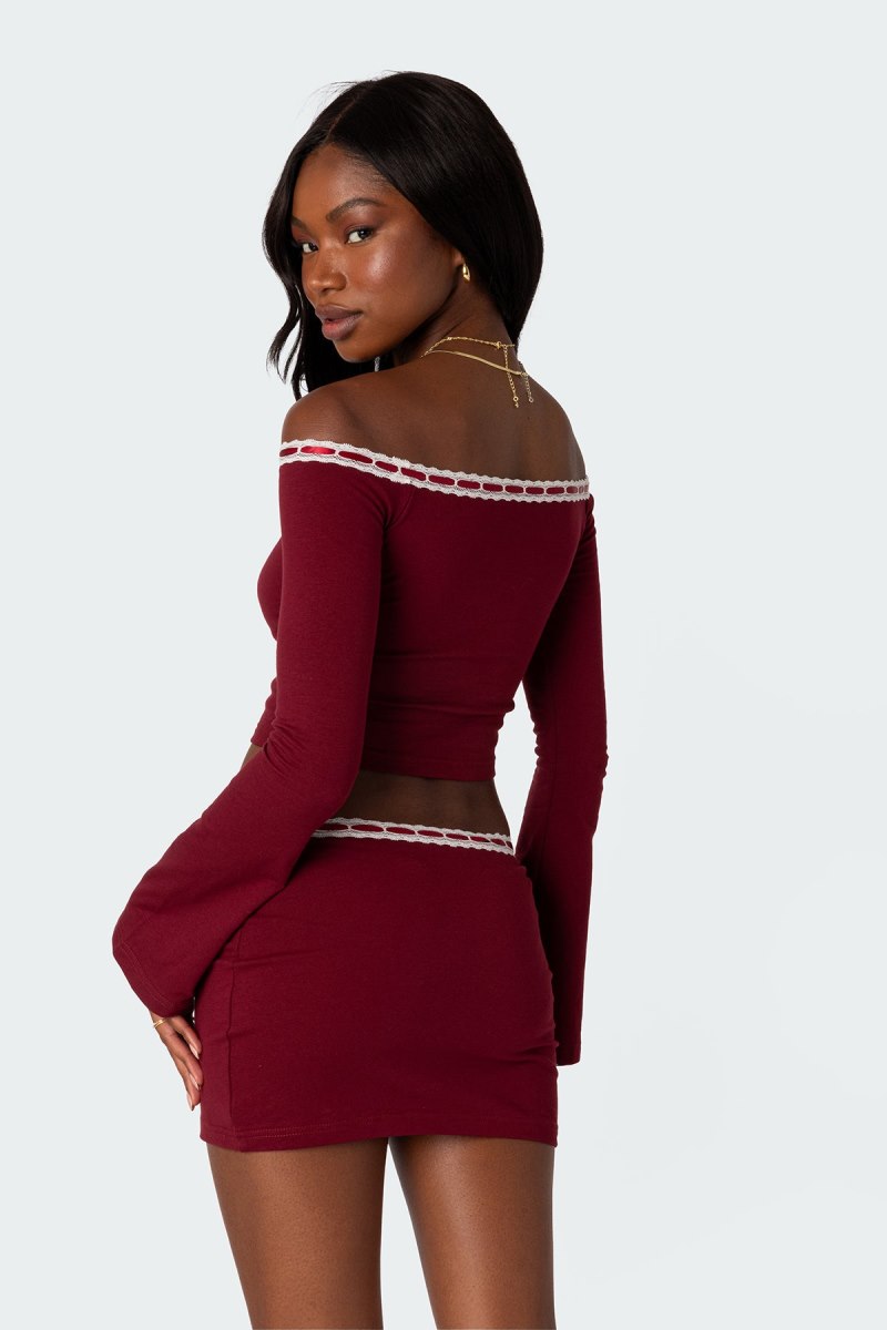 Edikted Seline Ribbon Trim Crop Tops Black | USA YX851145V6