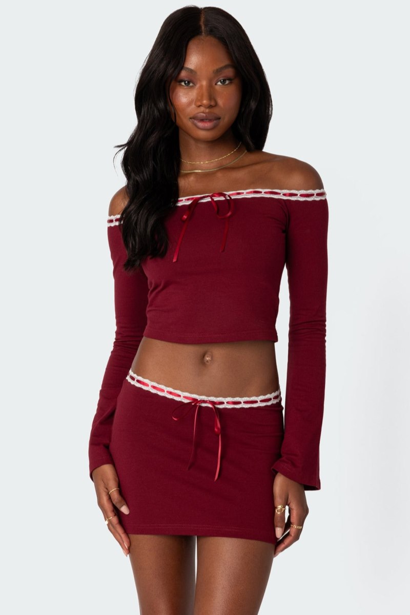 Edikted Seline Ribbon Trim Crop Tops Black | USA YX851145V6