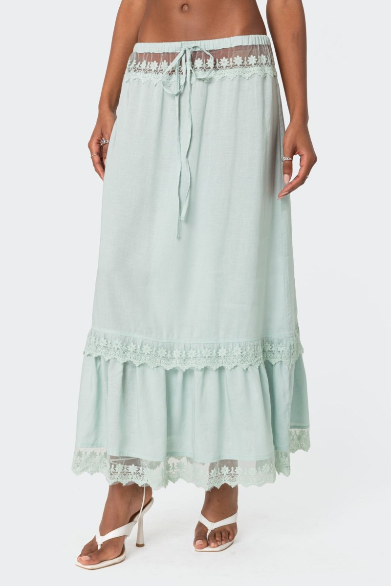 Edikted Semi Sheer Lacey Maxi Skirts Sage | USA WI674777W1