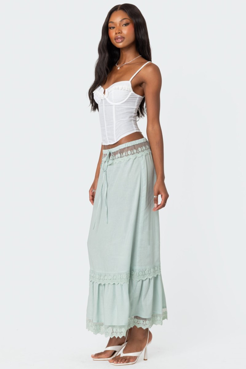 Edikted Semi Sheer Lacey Maxi Skirts Sage | USA WI674777W1