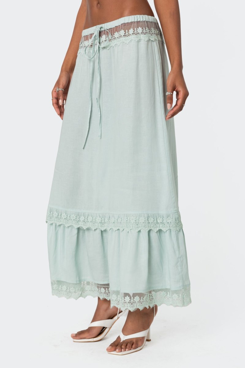 Edikted Semi Sheer Lacey Maxi Skirts Sage | USA WI674777W1