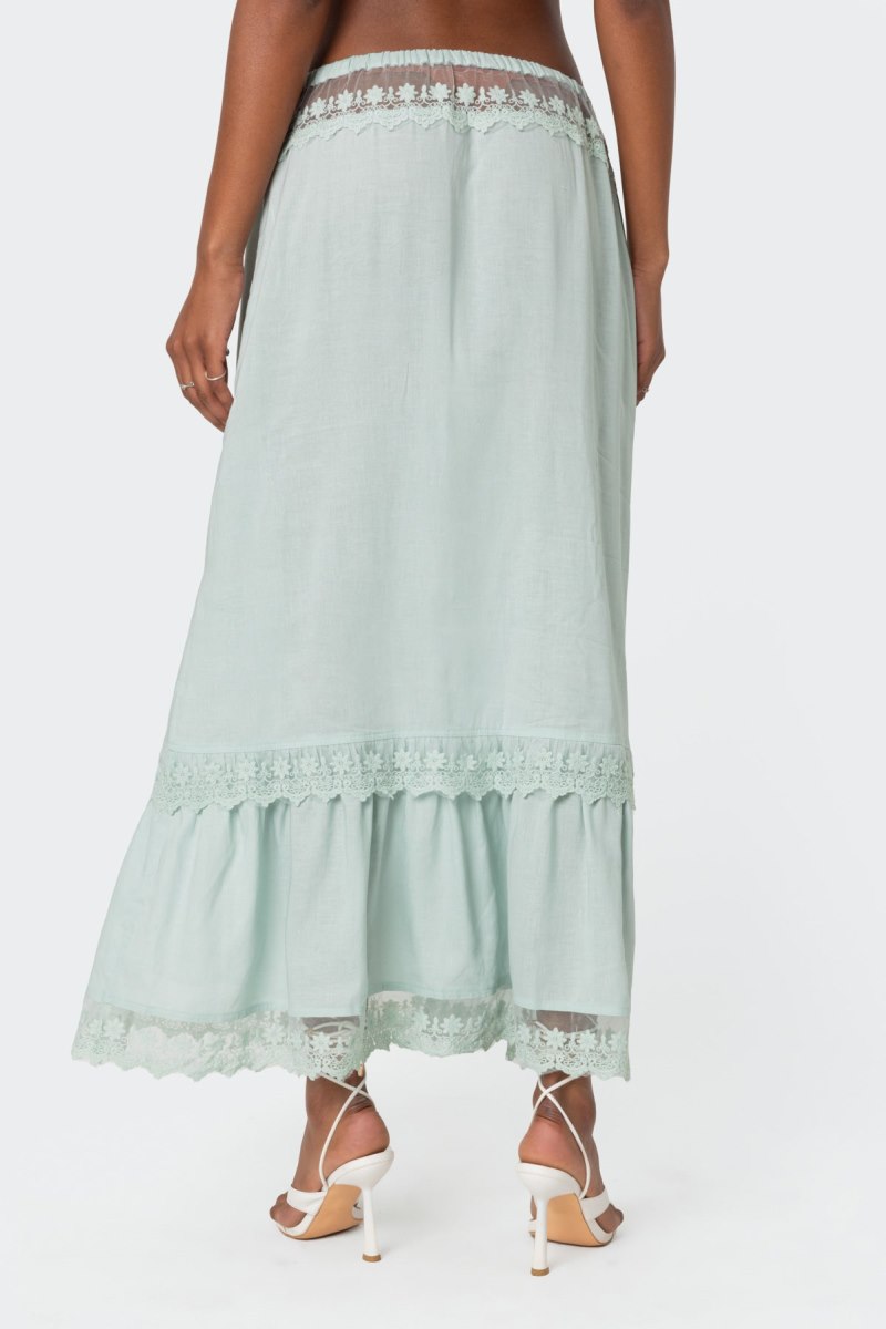 Edikted Semi Sheer Lacey Maxi Skirts Sage | USA WI674777W1
