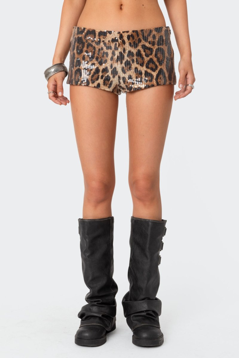 Edikted Sequin Leopard Printed Micro Shorts Leopard | USA EB544144O6