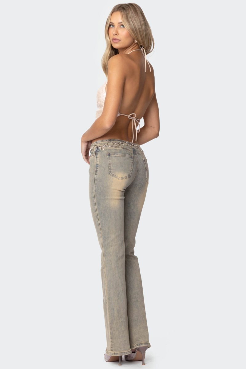 Edikted Sequin Open Back Halter Crop Tops Light Pink | USA DR853815Q9