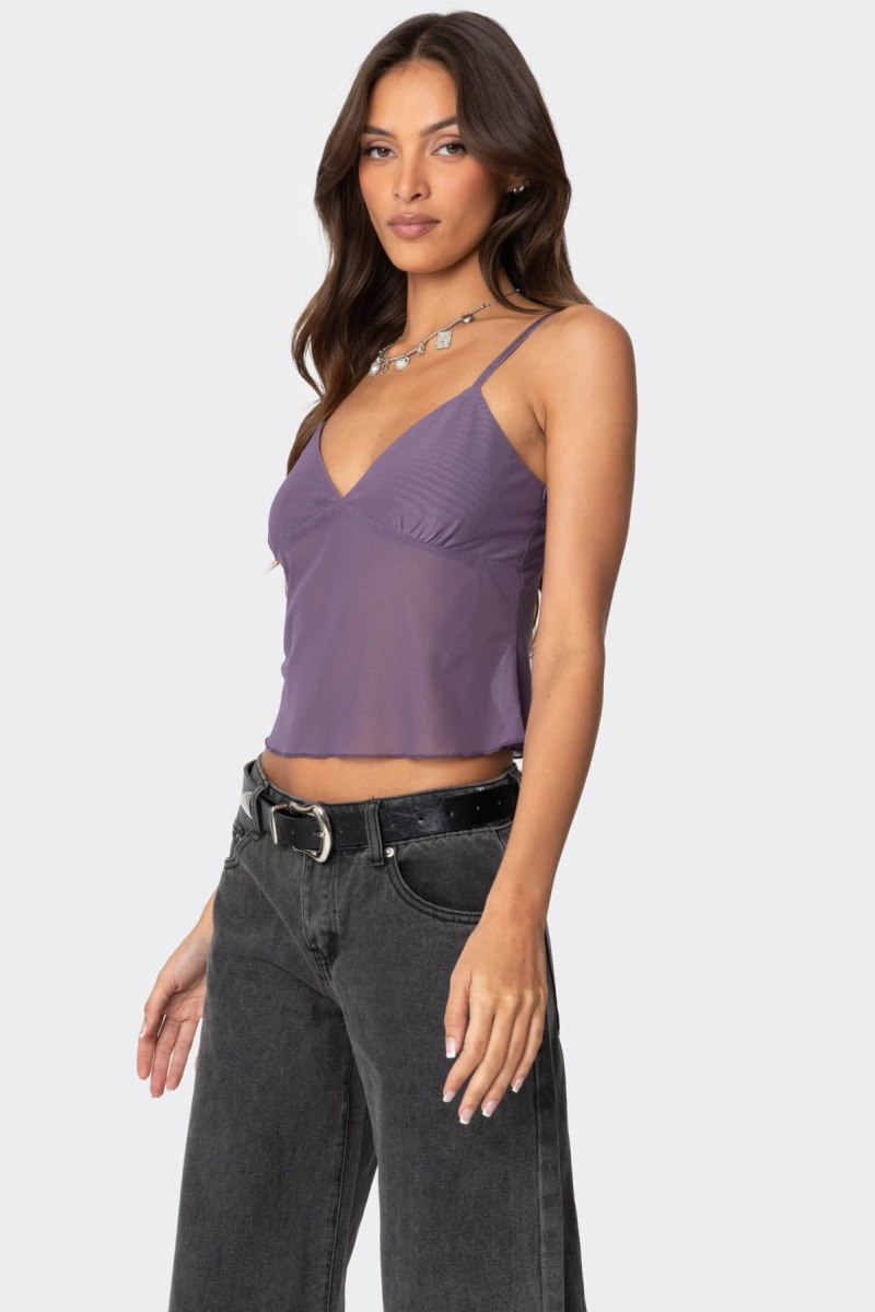 Edikted Serafina Sheer Mesh Tank Top Light Blue | USA SG972047H9