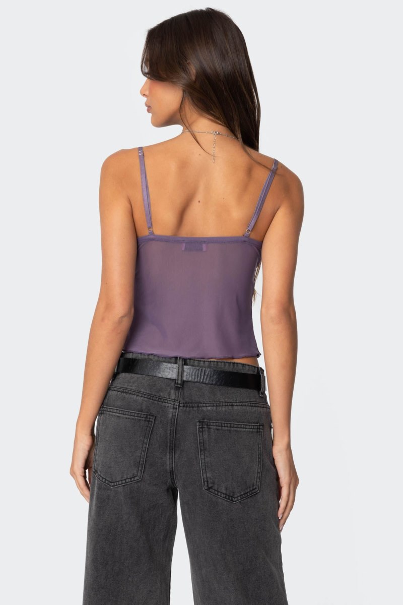 Edikted Serafina Sheer Mesh Tank Top Light Blue | USA SG972047H9