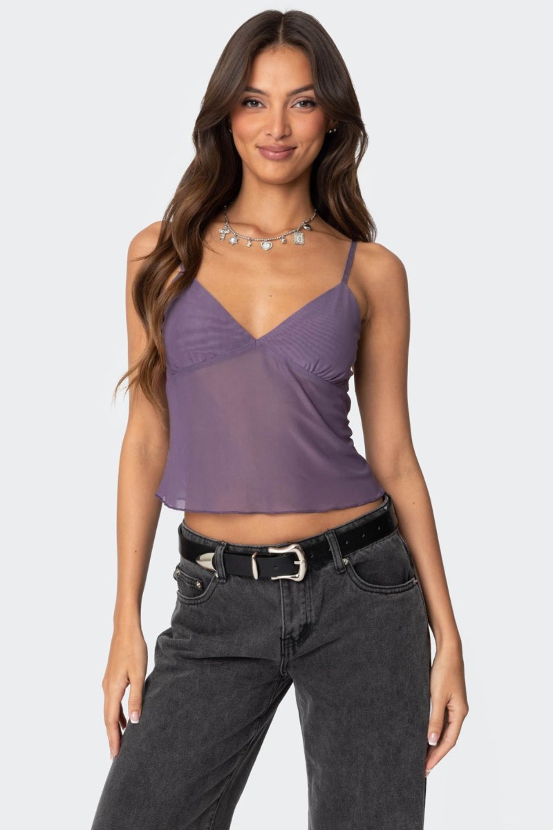 Edikted Serafina Sheer Mesh Tank Top Light Blue | USA SG972047H9