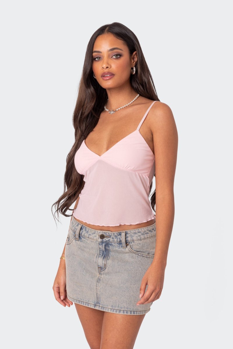 Edikted Serafina Sheer Mesh Tank Top Light Blue | USA FD949674N8