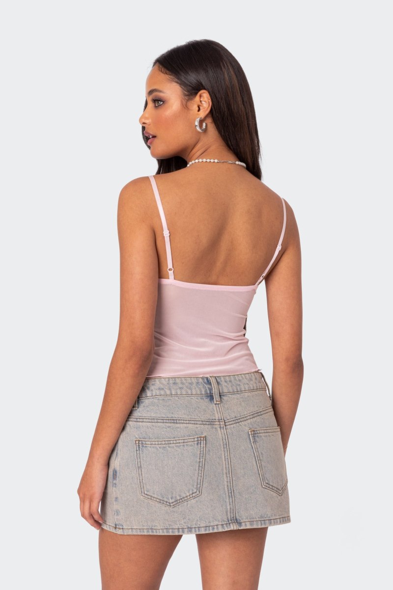 Edikted Serafina Sheer Mesh Tank Top Light Blue | USA FD949674N8
