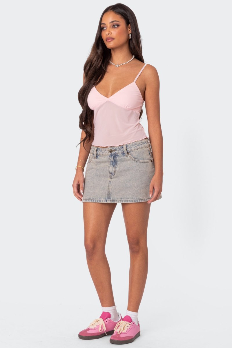 Edikted Serafina Sheer Mesh Tank Top Light Blue | USA FD949674N8