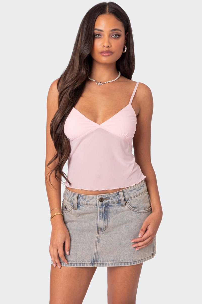 Edikted Serafina Sheer Mesh Tank Top Light Blue | USA FD949674N8