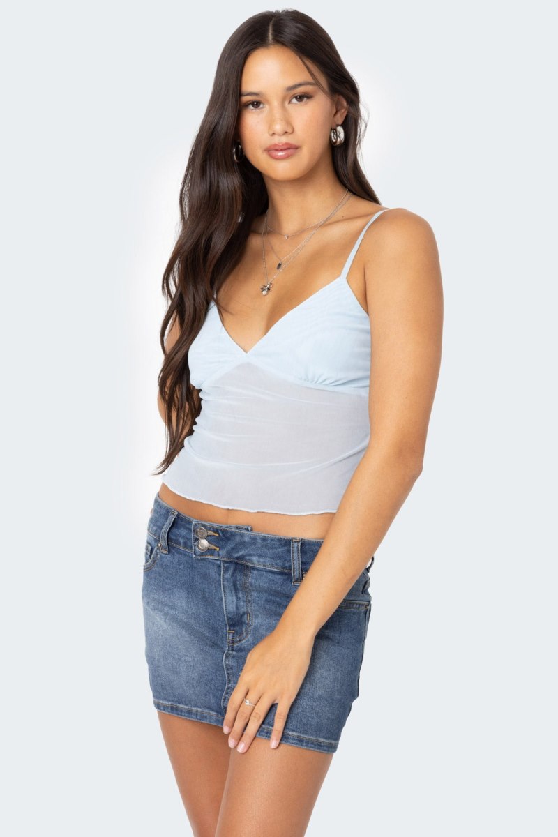 Edikted Serafina Sheer Mesh Tank Top Light Blue | USA TR696839I0