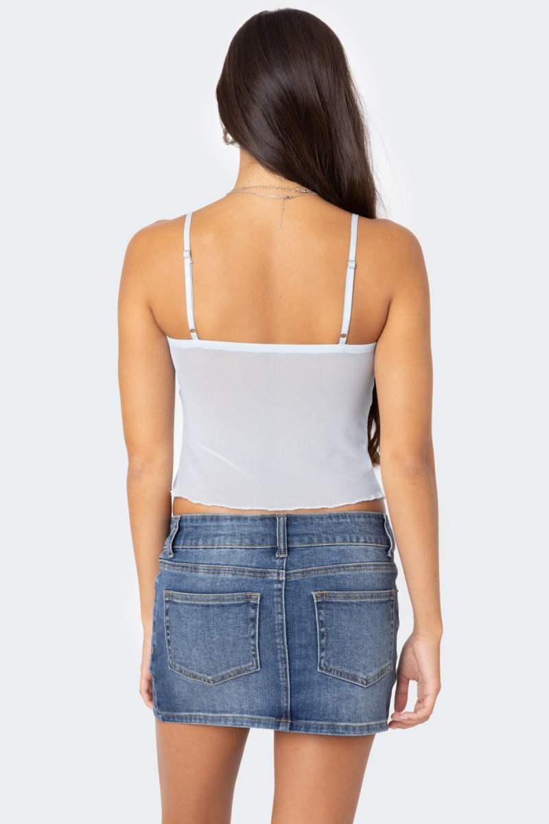 Edikted Serafina Sheer Mesh Tank Top Light Blue | USA TR696839I0