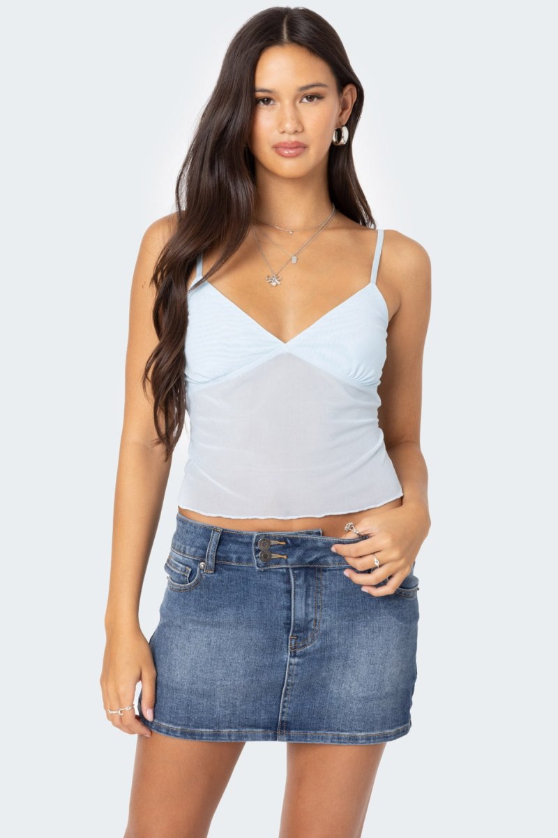 Edikted Serafina Sheer Mesh Tank Top Light Blue | USA TR696839I0