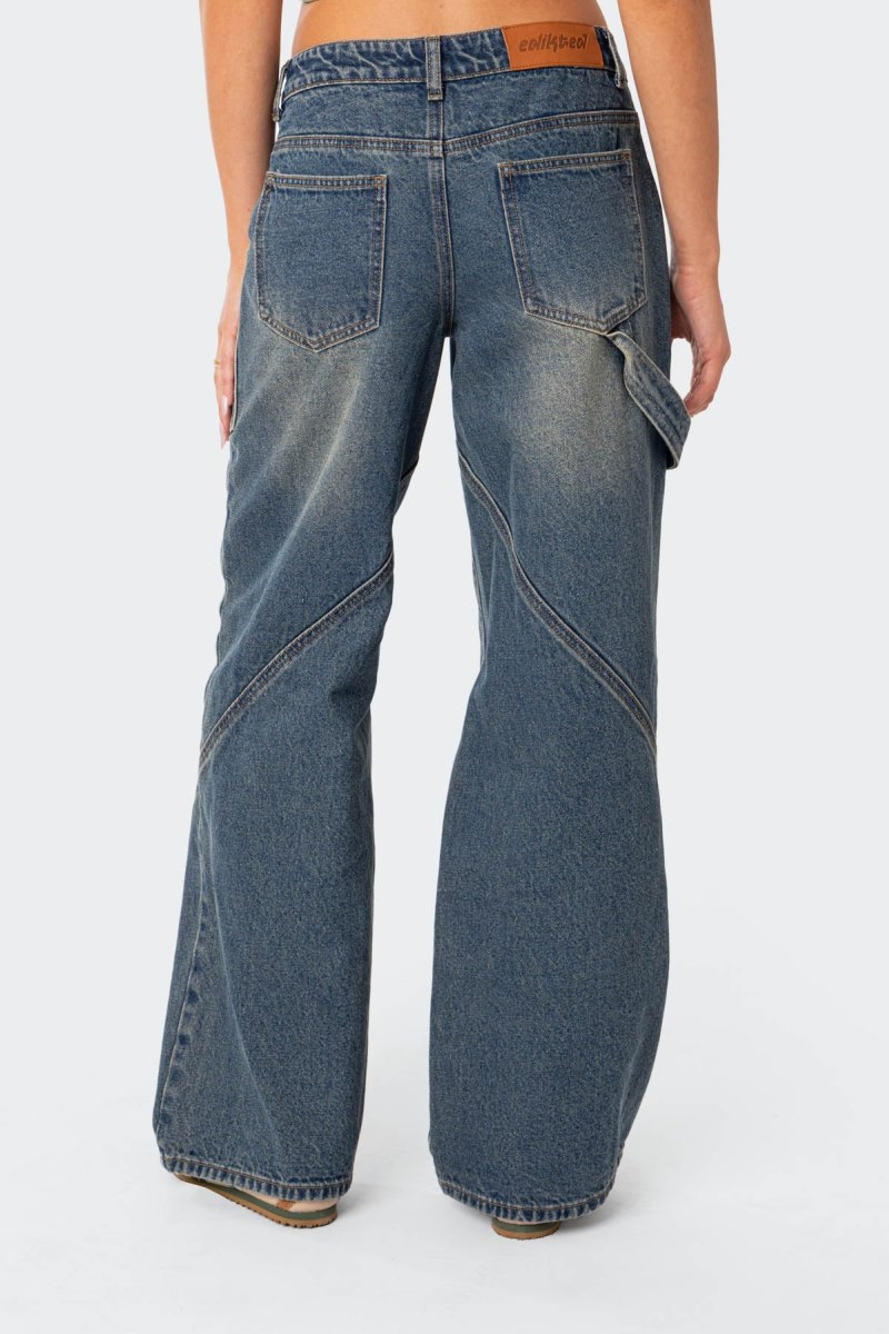 Edikted Serena Low Rise Carpenter Jeans Blue | USA UK407250J6