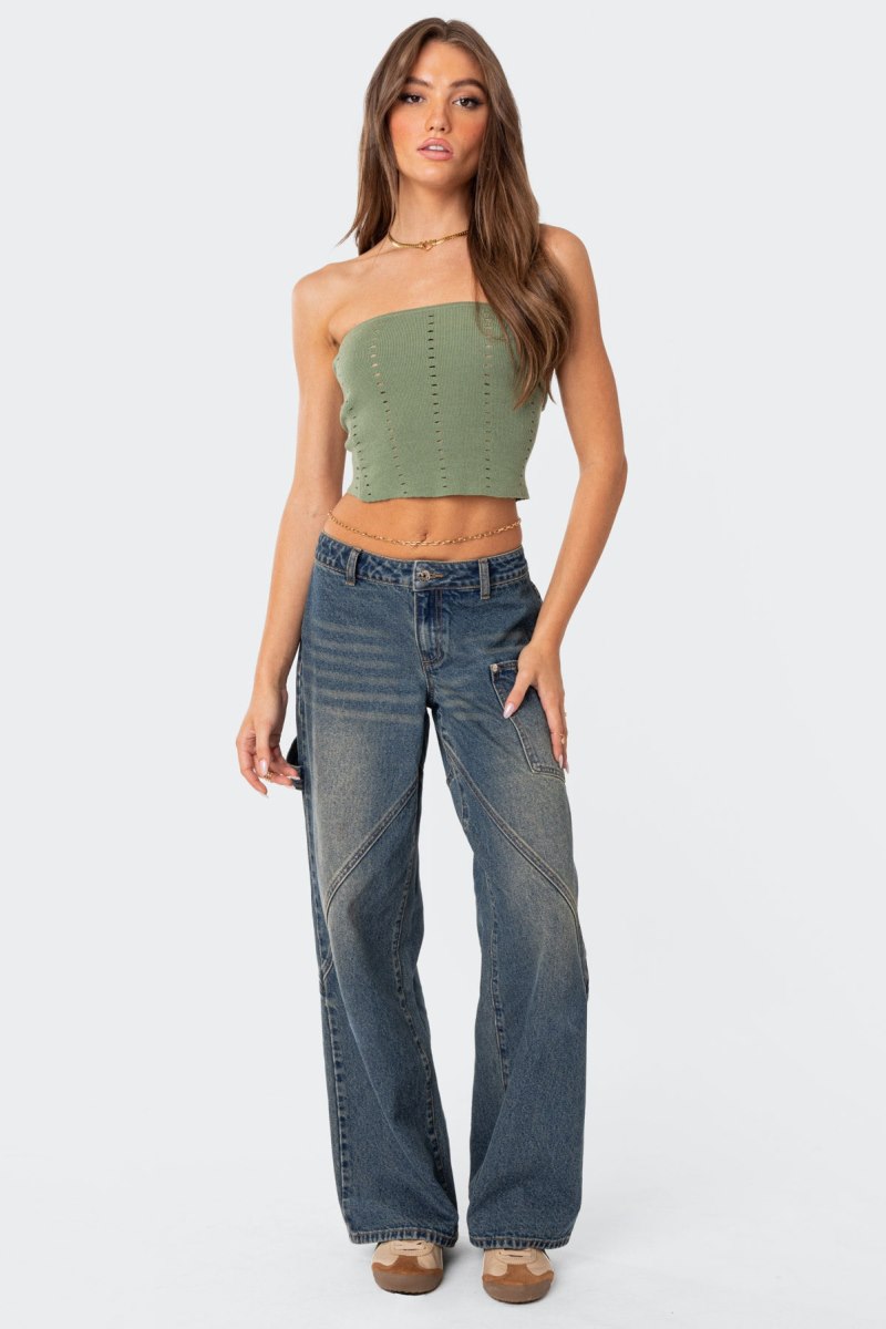 Edikted Serena Low Rise Carpenter Jeans Blue | USA UK407250J6