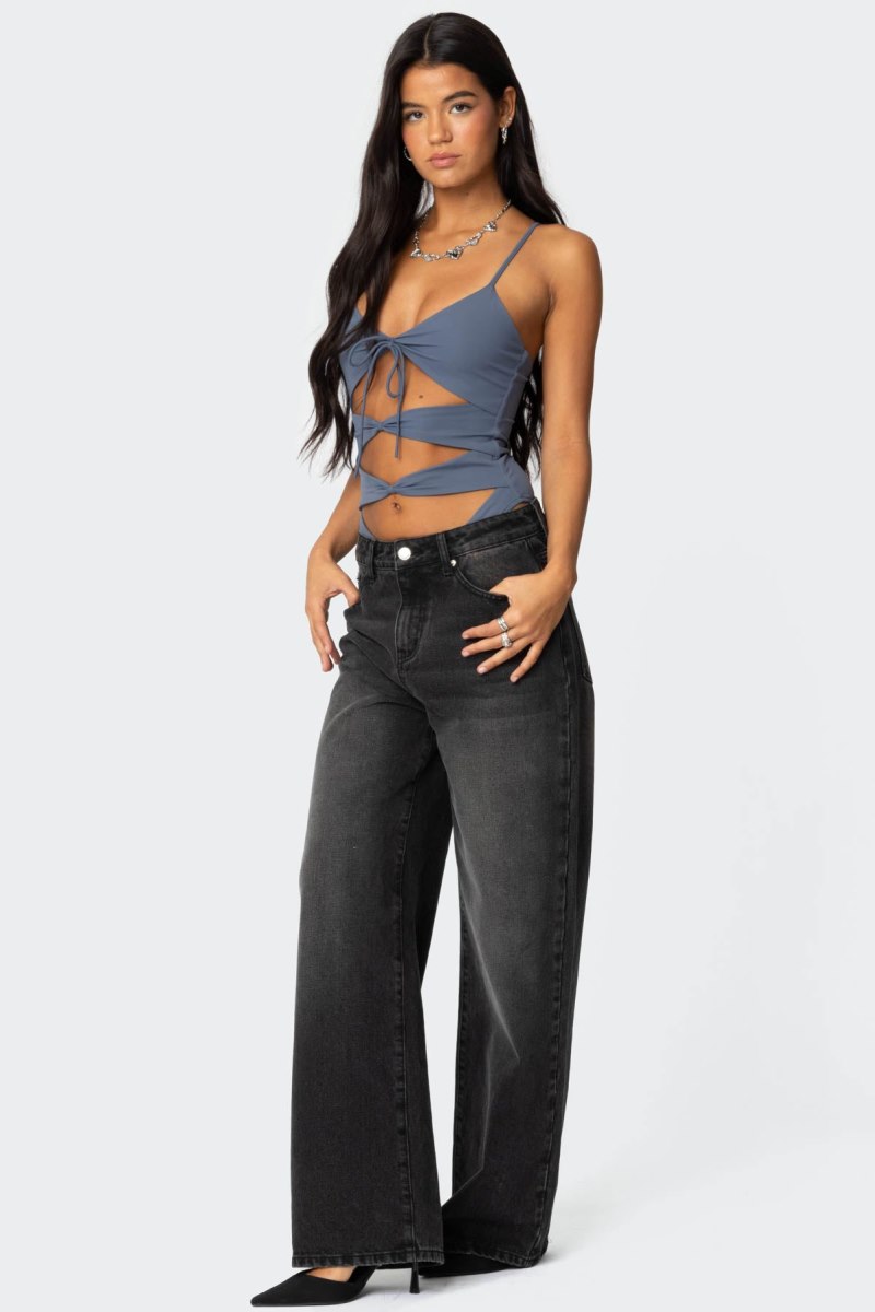 Edikted Serene Cut Out Bodysuit Navy | USA KU364906I8