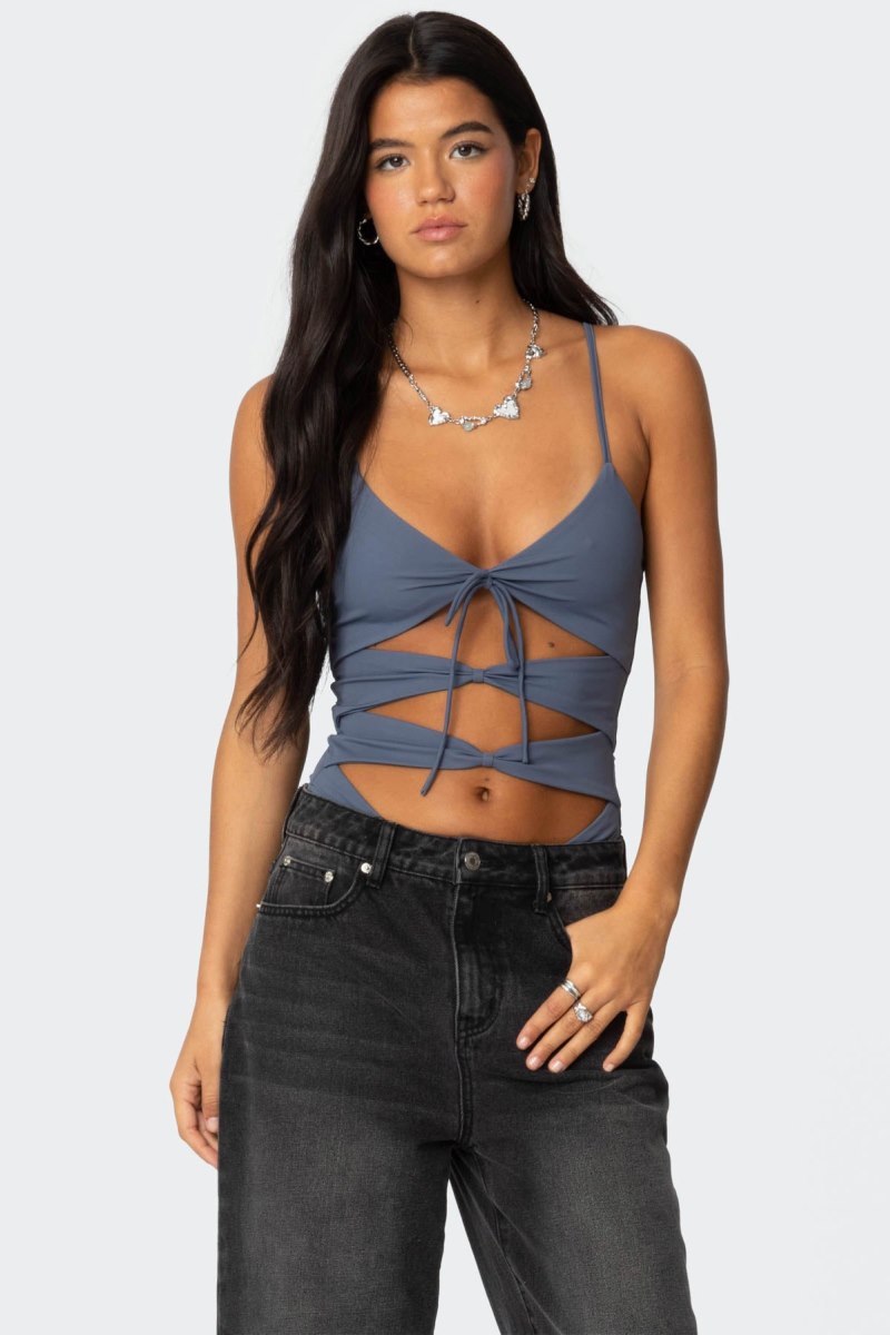 Edikted Serene Cut Out Bodysuit Navy | USA KU364906I8