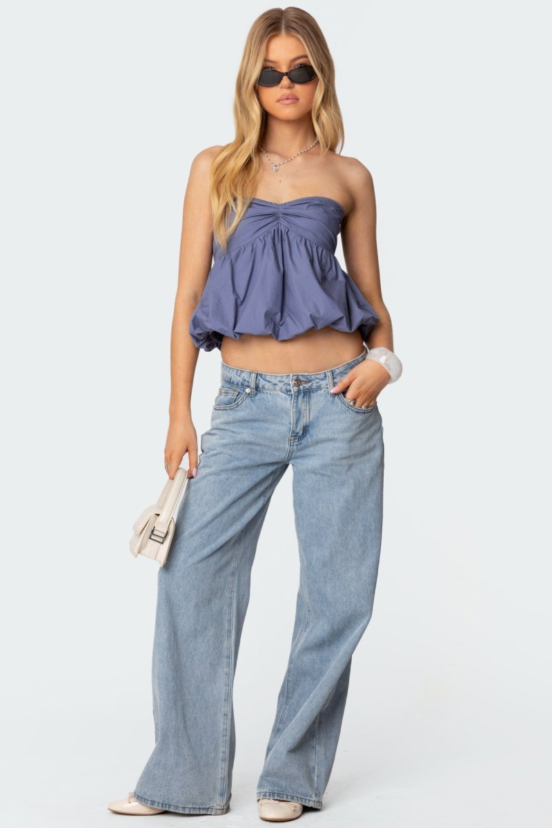 Edikted Serina Strapless Bubble Strapless Tops Blue | USA II163006P9