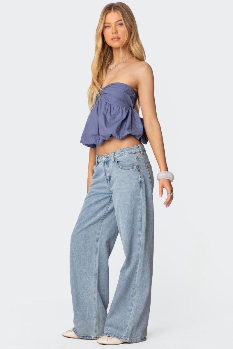 Edikted Serina Strapless Bubble Strapless Tops Blue | USA II163006P9