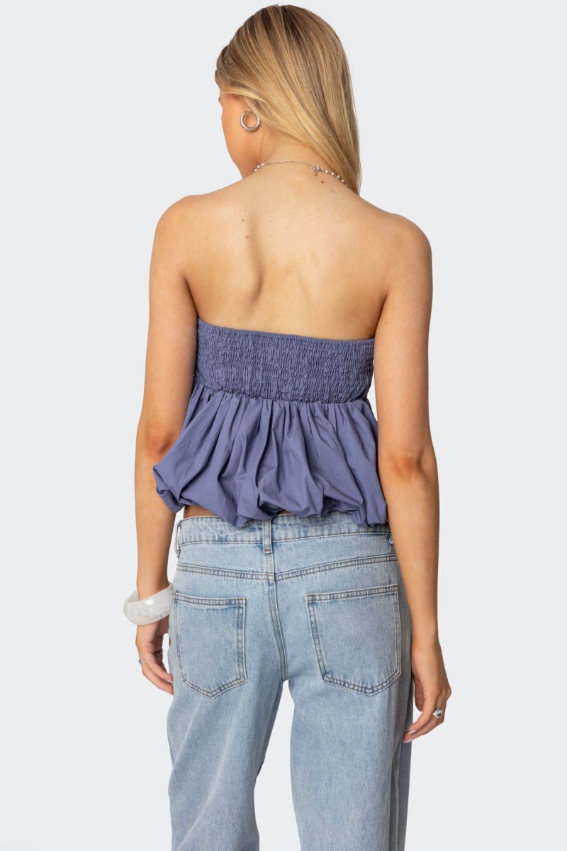Edikted Serina Strapless Bubble Strapless Tops Blue | USA II163006P9