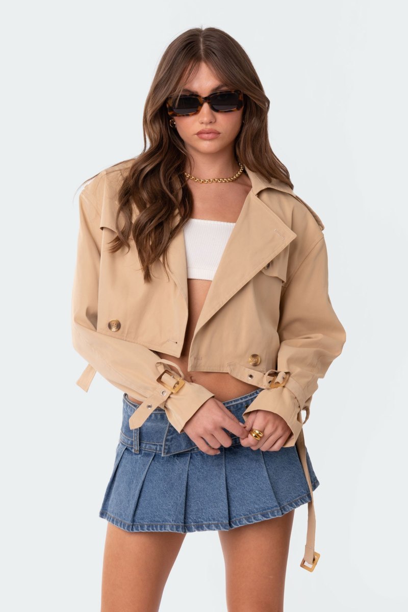 Edikted Shadow Cropped Trench Jackets Beige | USA XU155535N6