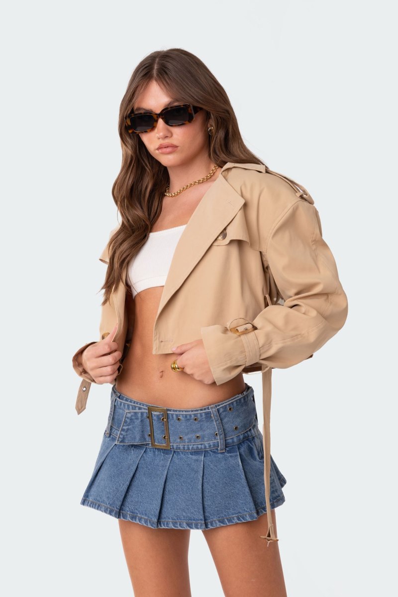 Edikted Shadow Cropped Trench Jackets Beige | USA XU155535N6