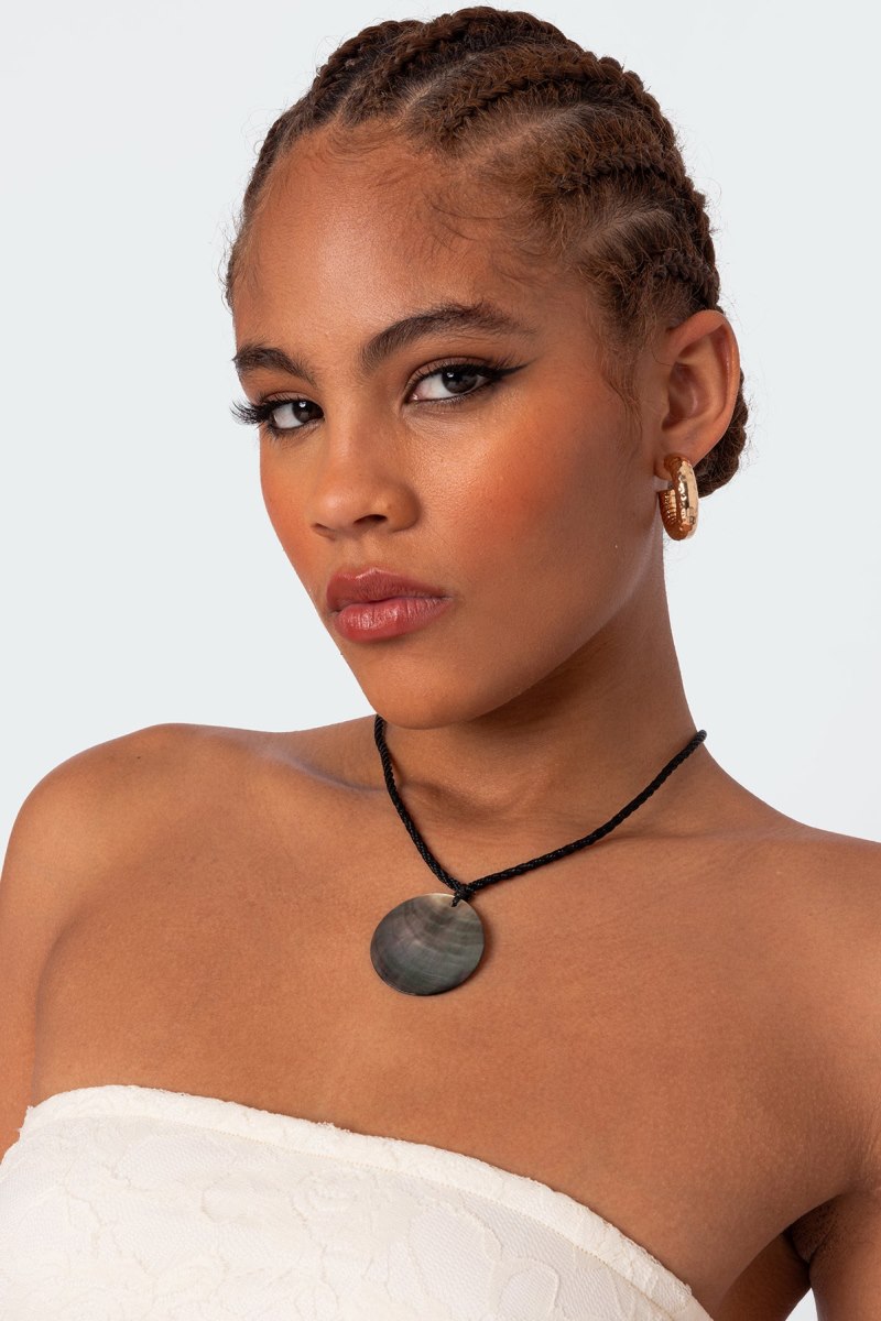 Edikted She Shell Twisted Cord Necklaces Black | USA DS214201Q4
