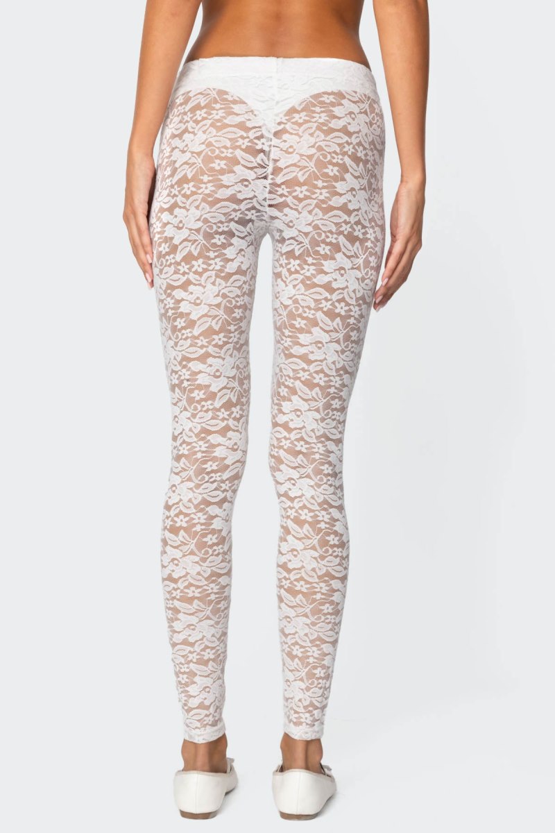 Edikted Sheer Lace Leggings Pants White | USA LK162026M7