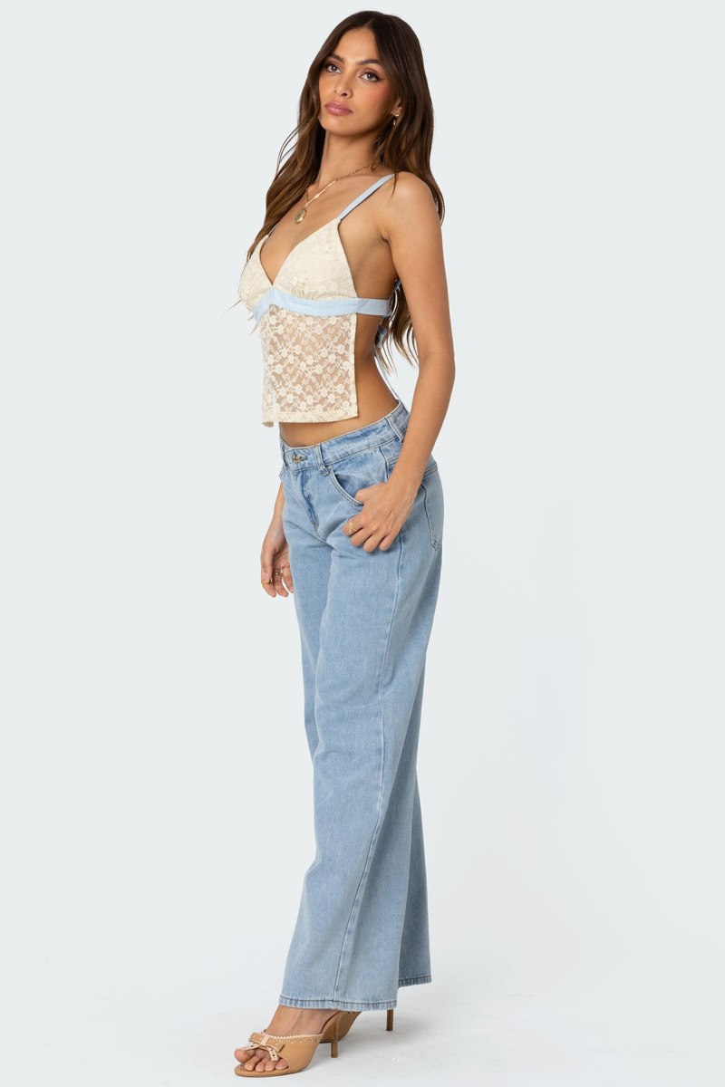 Edikted Sheer Lace Open Back Tank Top Black | USA WN313541Z5
