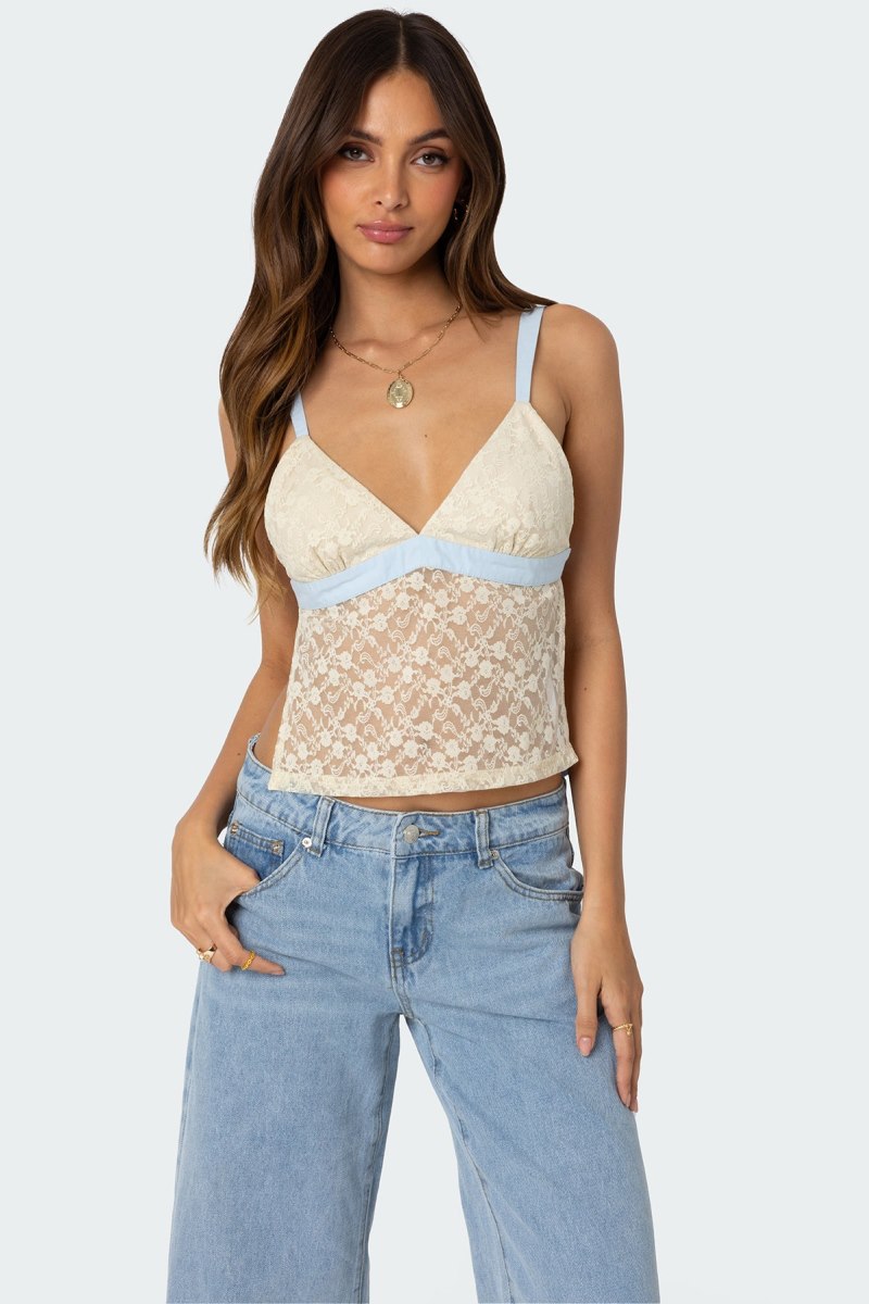 Edikted Sheer Lace Open Back Tank Top Black | USA WN313541Z5