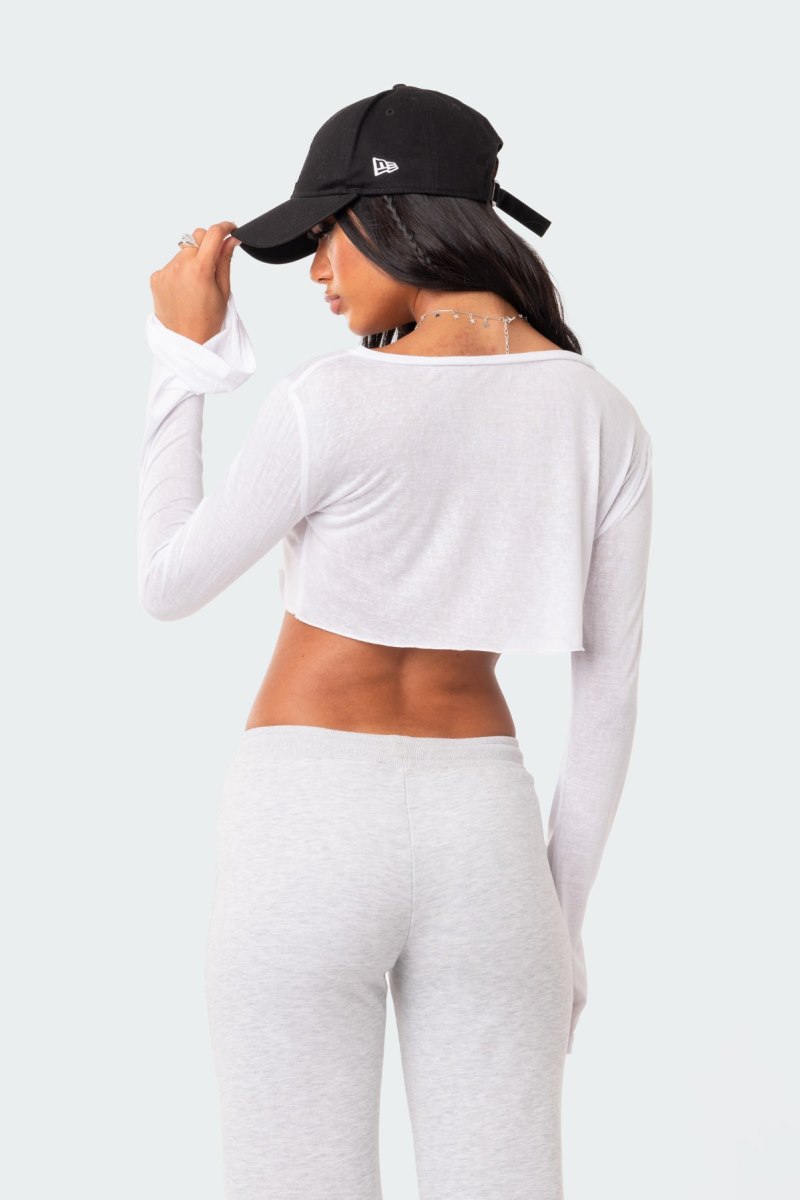 Edikted Sheer Raw Hem Crop Tops Black | USA II785258W3