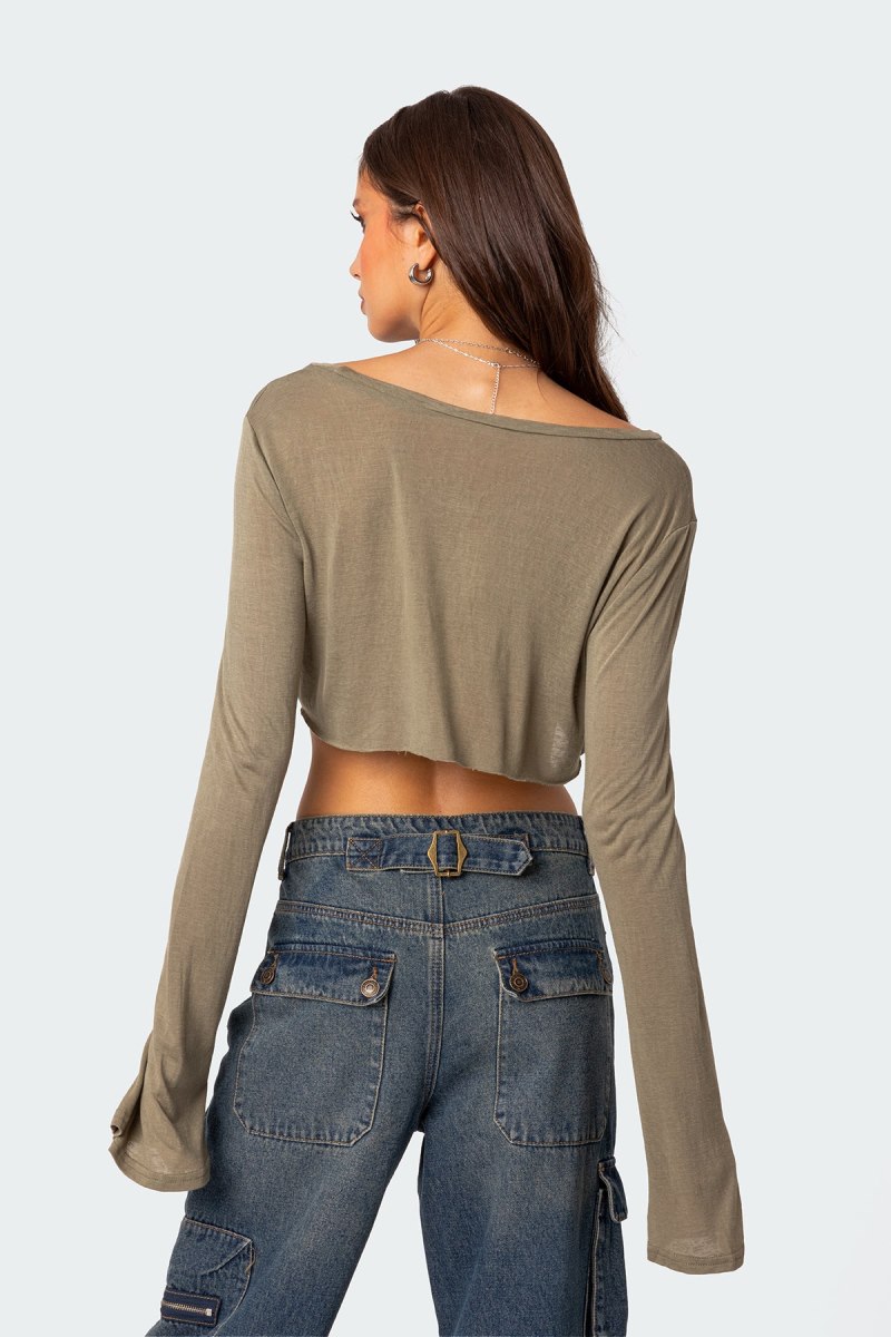 Edikted Sheer Raw Hem Crop Tops Black | USA RO823632W3