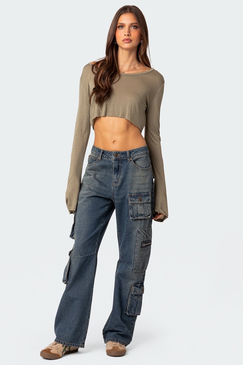Edikted Sheer Raw Hem Crop Tops Black | USA RO823632W3