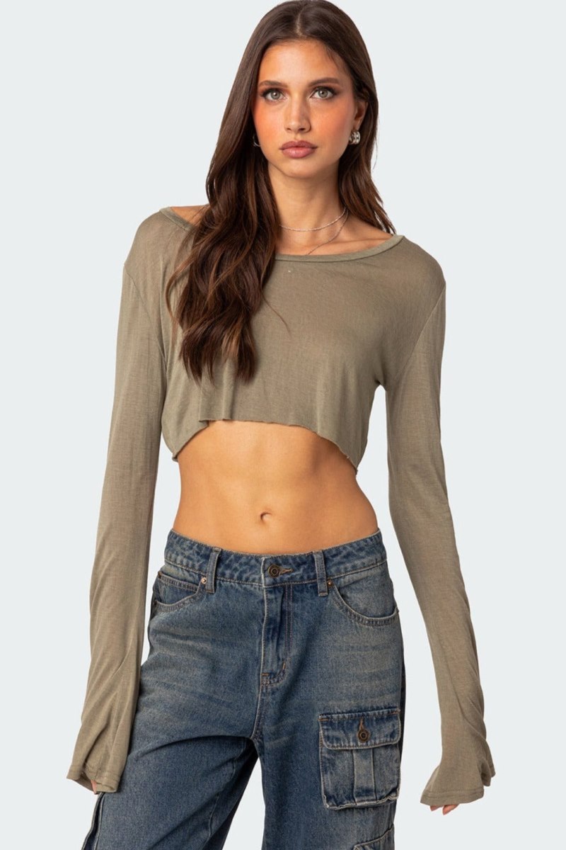 Edikted Sheer Raw Hem Crop Tops Black | USA RO823632W3