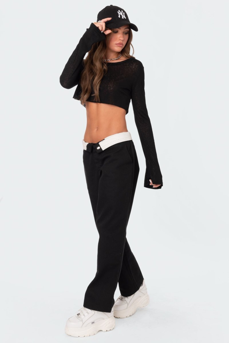 Edikted Sheer Raw Hem Crop Tops Black | USA YB808560Y0