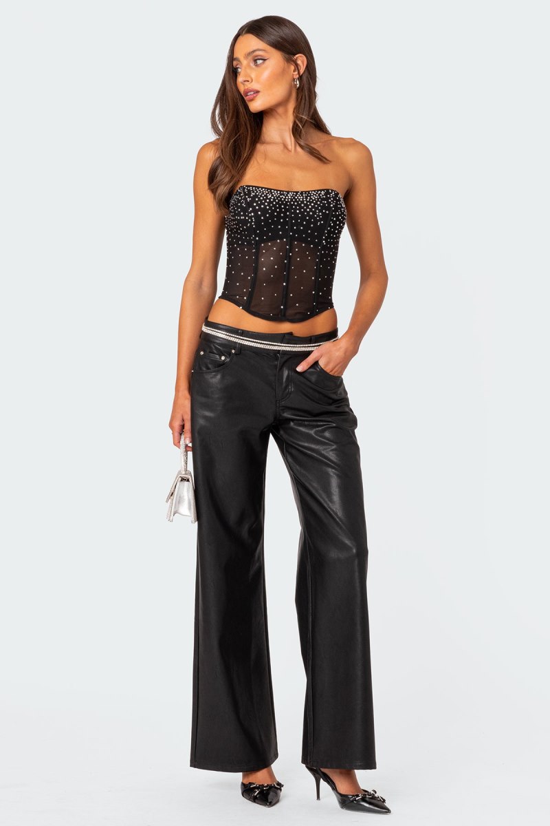 Edikted Sheer Rhinestone Corset Strapless Tops Black | USA XA413981J4