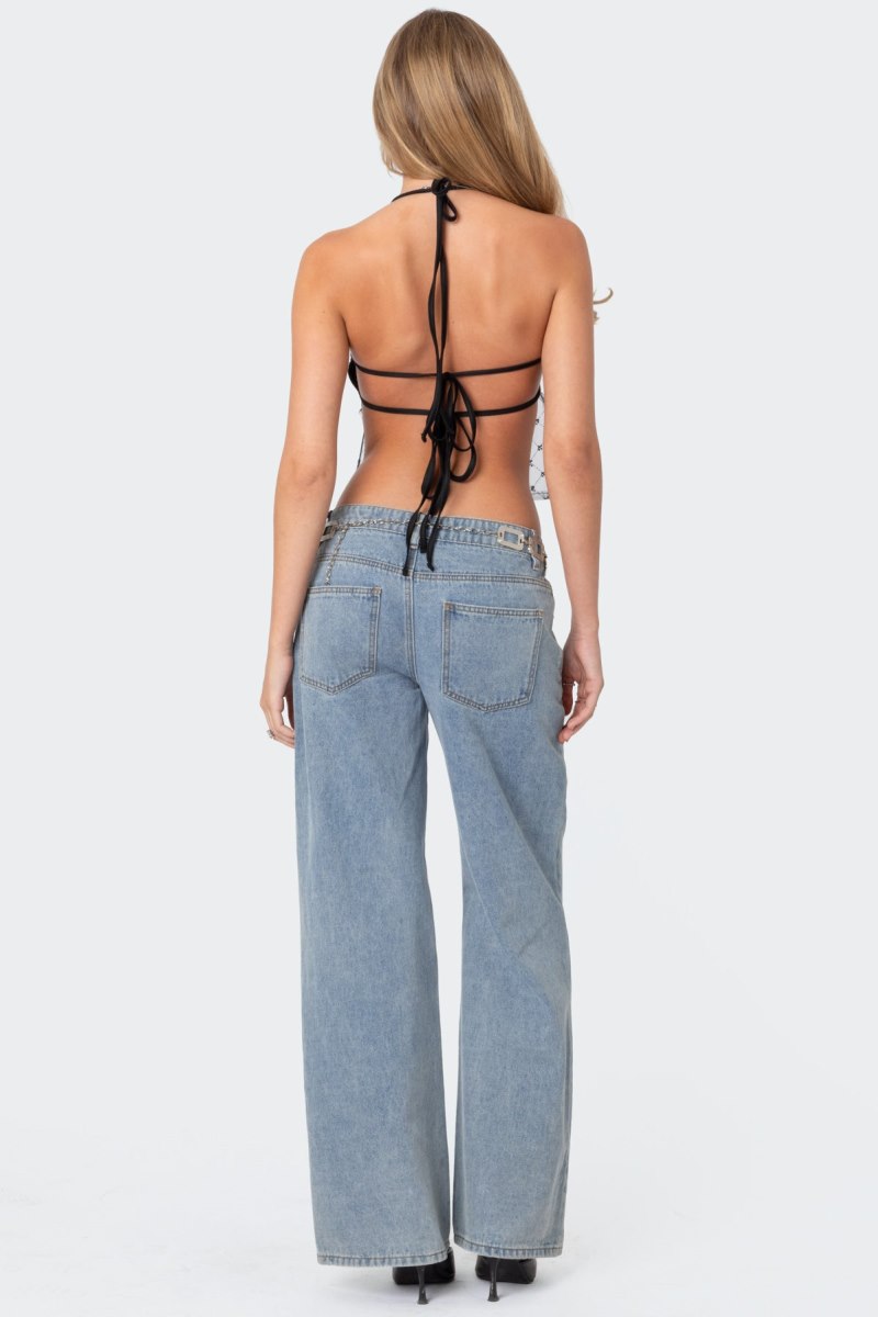 Edikted Sheer Sequin Backless Crop Tops Black | USA ZV104300I5