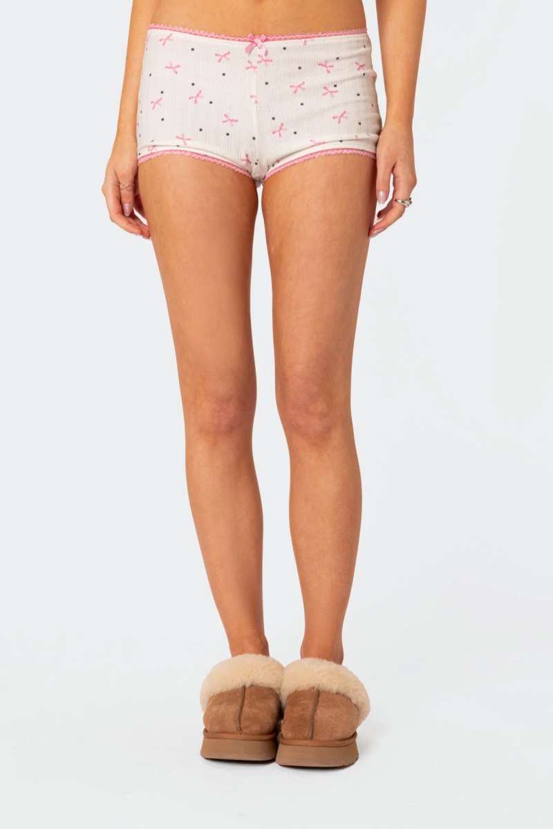Edikted Shelly Pointelle Printed Micro Shorts White | USA LY455625N3