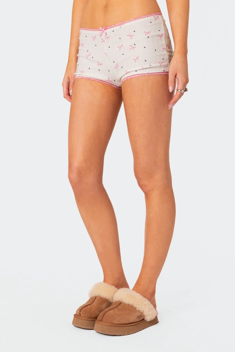 Edikted Shelly Pointelle Printed Micro Shorts White | USA LY455625N3