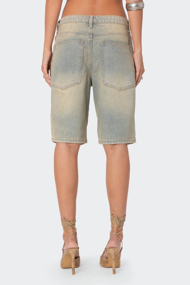 Edikted Shira Washed Denim Bermuda Shorts Blue Washed | USA BW016021P3