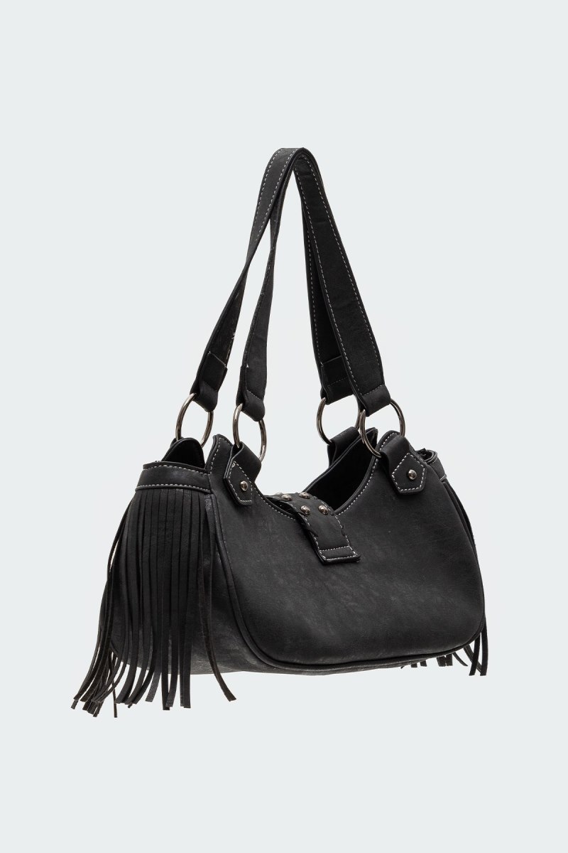 Edikted Shterna Fringed Faux Leather Sueded Bags Black | USA LV472197B5