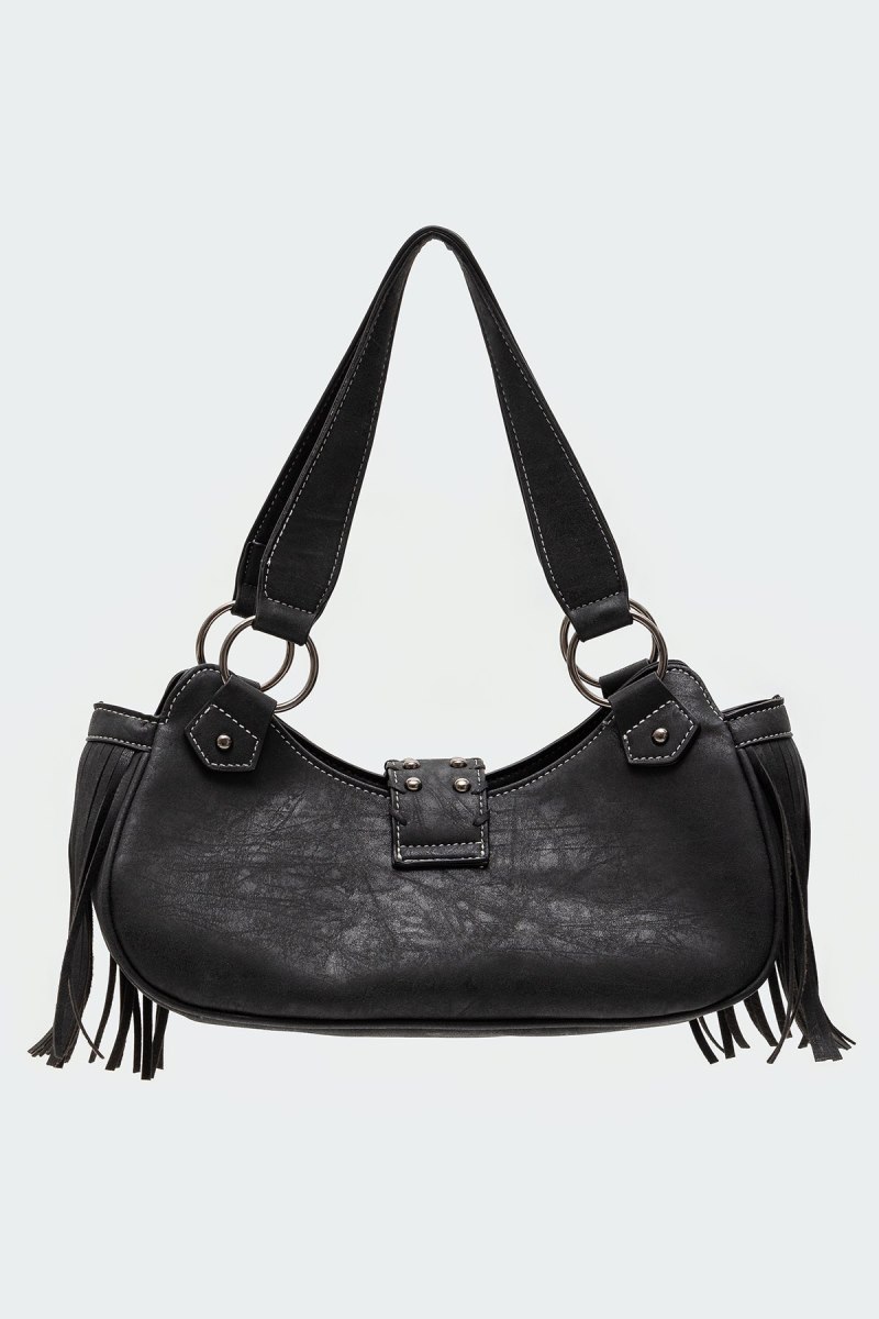 Edikted Shterna Fringed Faux Leather Sueded Bags Black | USA LV472197B5
