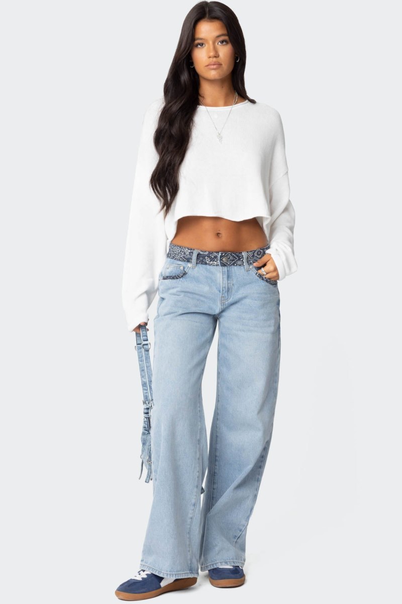 Edikted Shyrah Oversized Knit Crop Tops Navy | USA KR697479G4
