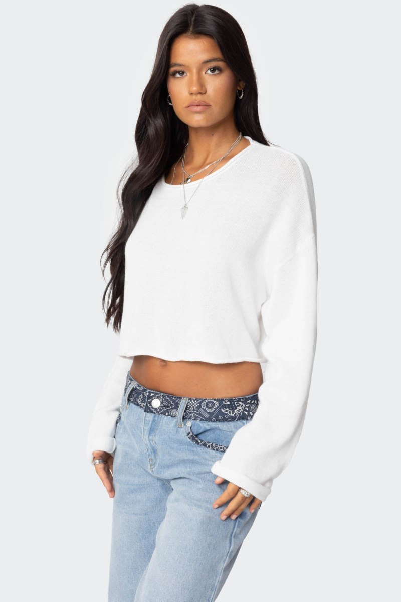 Edikted Shyrah Oversized Knit Crop Tops Navy | USA KR697479G4