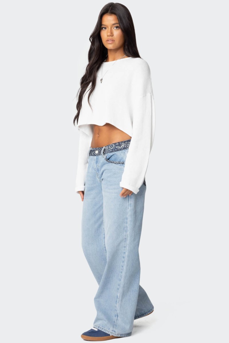 Edikted Shyrah Oversized Knit Crop Tops Navy | USA KR697479G4