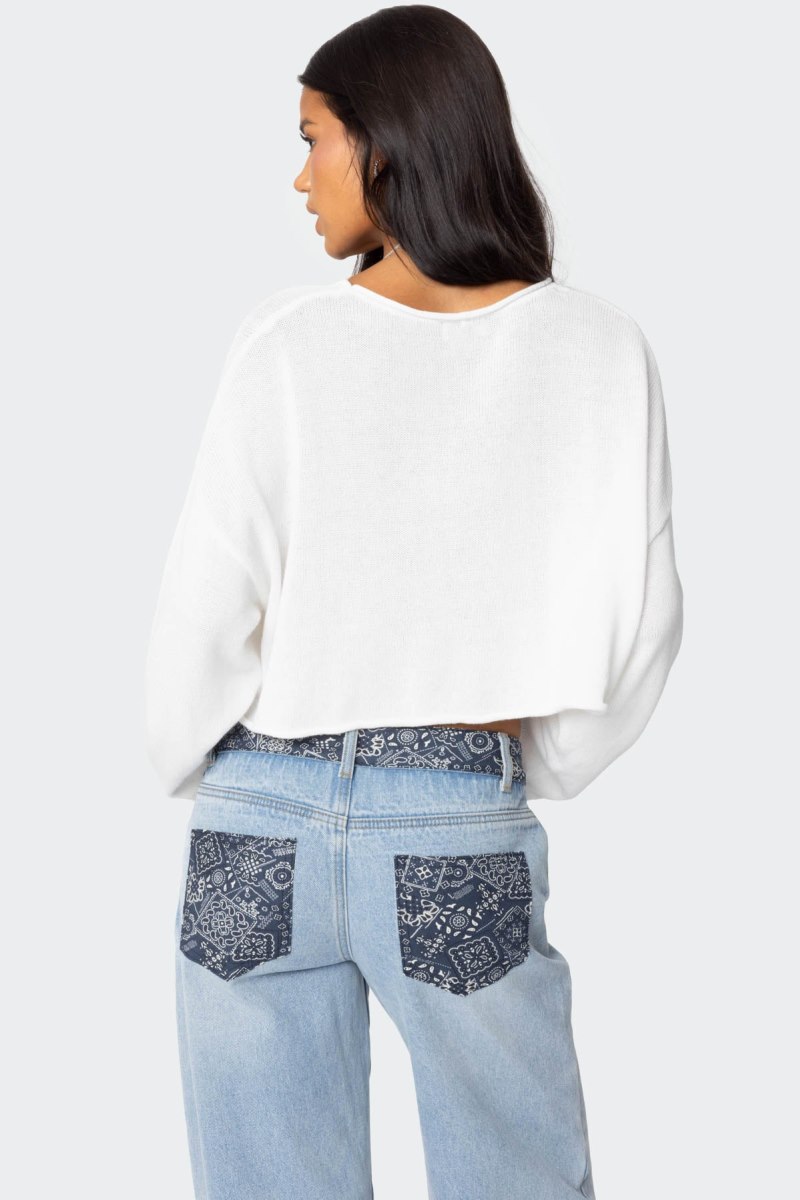 Edikted Shyrah Oversized Knit Crop Tops Navy | USA KR697479G4