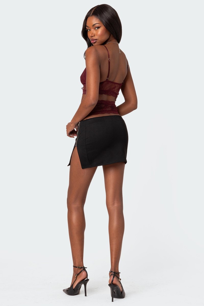Edikted Side Zip Slitted Mini Skirts Black | USA UE327072Y1